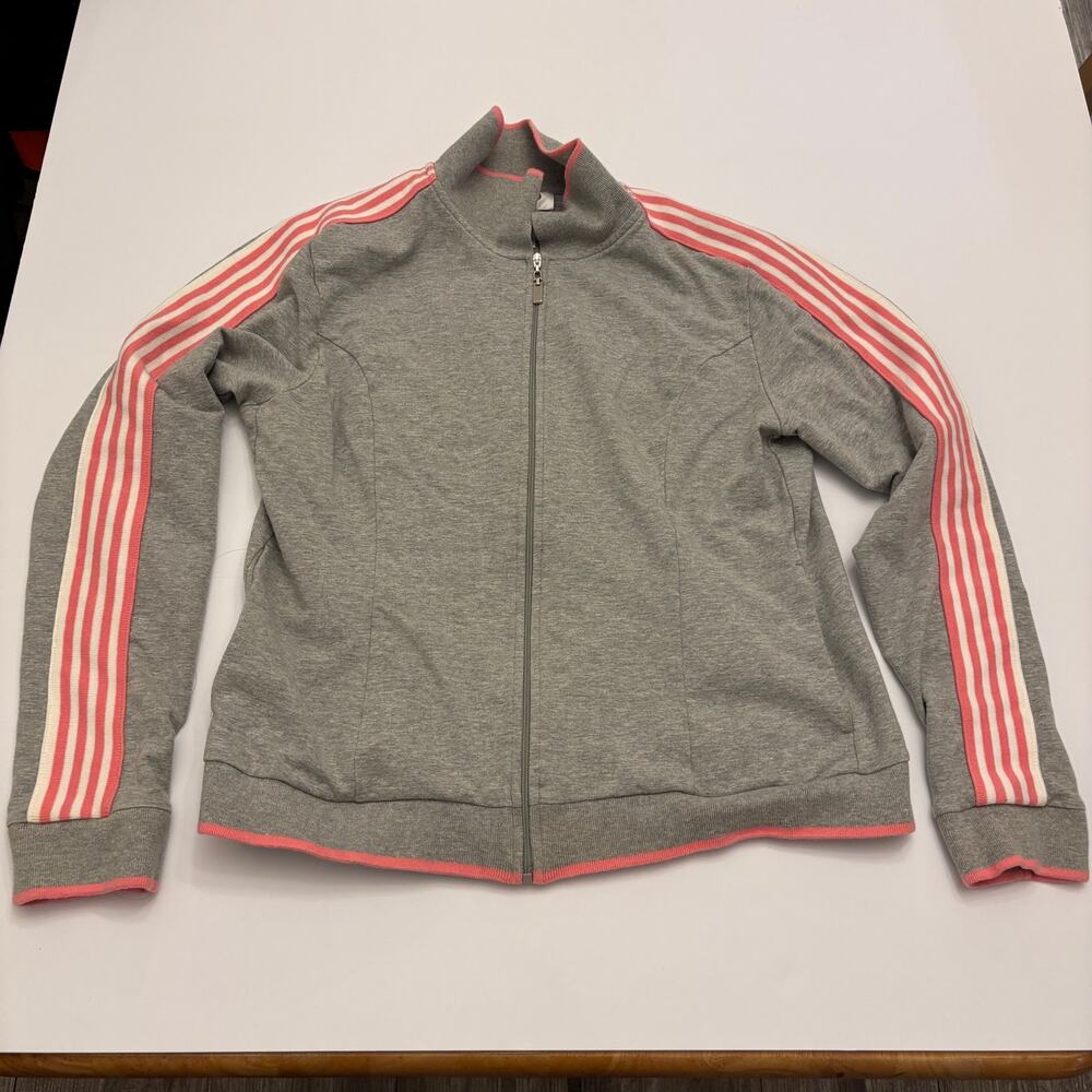 Vintage Talbots Womens M Gray Pink Striped Track Jacket Full Zip 90s